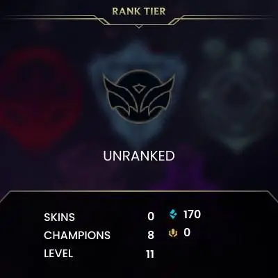 #385 [NO EMAIL ACCESS] - NA - 8 CHAMPIONS - 0 SKINS - 170 BLUE ESSENCE - LAST PLAY NOVEMBER 2022 - SAFE 100% - WARRANTY