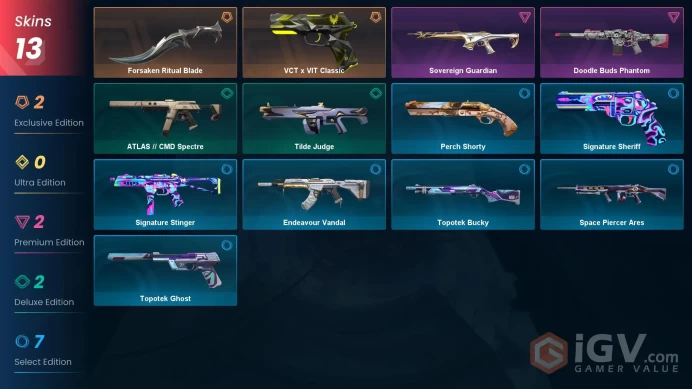 Eu/Full Access/Ranked Ready/Forsaken Ritual Blade + VCT x VIT Classic + Sovereign Guardian + Doodle Buds Phantom