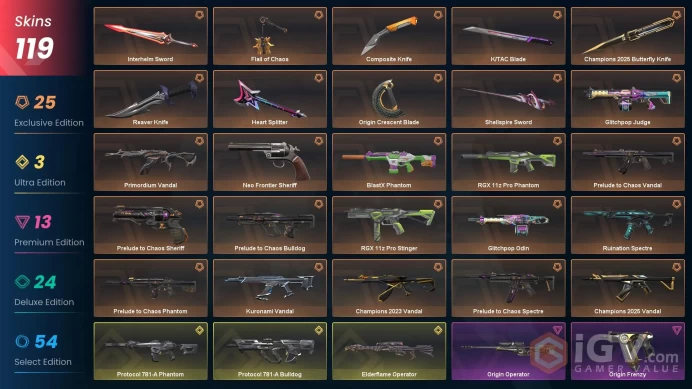 43EU/TR Market&V25 ACT6 Gold II &Champions 2025 Sett-Origin Sett-2023 Vandal-Flail of Chaos-Reaver Knife-Reaver/Prime/Primordium Vandal-EF OP
