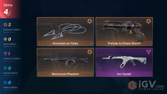 EU - LVL 23 - Unranked - 1 KNIFE - 4 SKINS(~11,475 VP) Prelude to Chaos Sheriff, Kuronami no Yaiba, Nocturnum Phantom, Ion Vandal