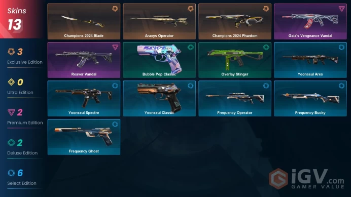 EU - LVL 30 - Unranked - 1 KNIFE - 4 SKINS(~13,750 VP) Champions 2024 Blade, Champions 2024 Phantom, Araxys Operator, Reaver Vandal