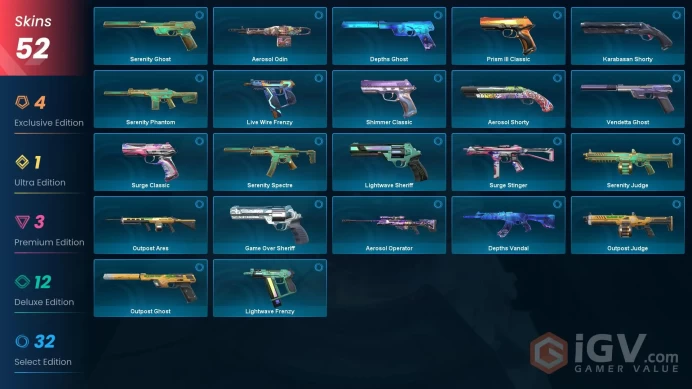 NA+52 skins+Bronze 2+Total cost 14000 VP+Elderflame Vandal+Celestial Fan+Glitchpop Operator+Oni Phantom+Forsaken Vandal.1.24.2