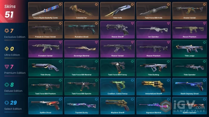 49EU/TR Market&V25 ACT6 ASC I &Celestial Fan-Yoru's Comb-Recon/Reaver Phantom-Reaver Sheriff-Reaver/Prelude/Arcane/Forsaken Vandal-Ion OP