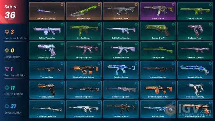 EU 36 skins / Kuronami Vandal / Bubble Pop Light Stick / Overlay Dagger / Prime SpectreBek187
