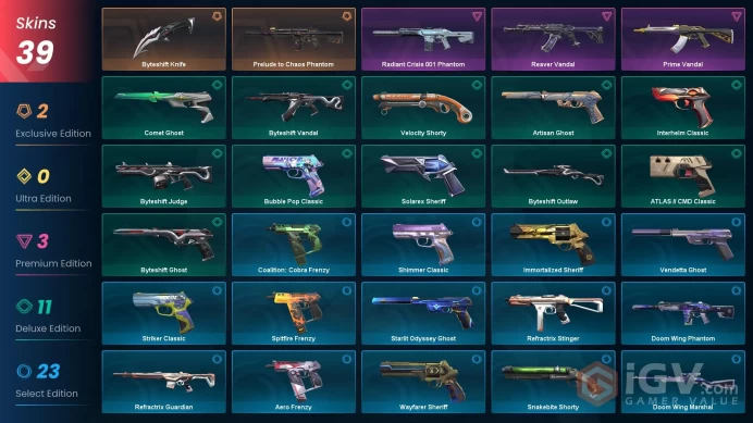 EU | 39 skins | Last Rank Ascendant 2 | Byteshift Knife | Prelude to Chaos Phantom | Prime Vandal | Reaver Vandal | F4731