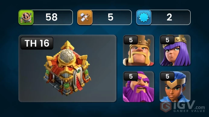 【TH16】5 workers | Name changeable | Can upgrade 7 types of troops 【Automatic delivery】