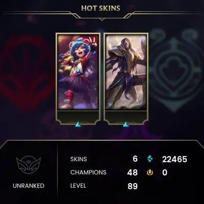 #1485 [NO EMAIL ACCESS] - EUW - 48 CHAMPIONS - 6 SKINS - 22465 BLUE ESSENCE - LAST PLAY MARCH 2023 - 10 NORMAL GAMES NOT PLAYED - SAFE 100%