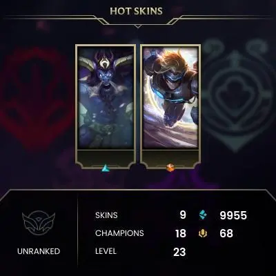 #1671 [NO EMAIL ACCESS] - EUNE - 18 CHAMPIONS - 9 SKINS - 9955 BLUE ESSENCE - LAST PLAY JULY 2023 - SAFE 100%