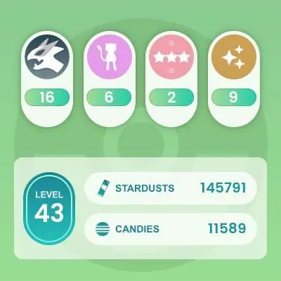 #0924 Account 2017, Level 43, 265 Pokemon, 9 Shiny, 16 Legend, 2 IV 100, 0 Shiny Legend, 2 Shadow Legend, Bag Items 775