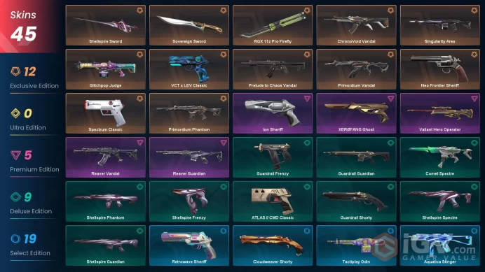 EU/TUR 37015 VP Primordium Vandal Spectrum Classic VCT x LEV Classic Sovereign Sword Prelude to Chaos Vandal Reaver Vandal ChronoVoid Vandal