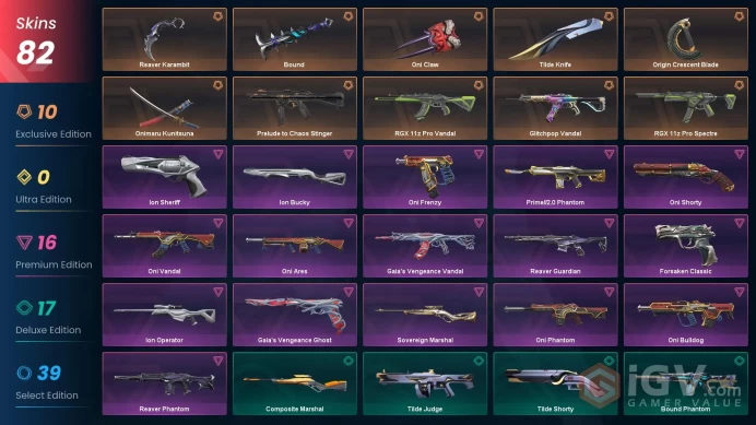 EU VALORANT 82 skins / Reaver Karambit / Onimaru Kunitsuna / RGX 11z Pro Vandal / Glitchpop Vandal + LOL 104 skins EUNMxa224