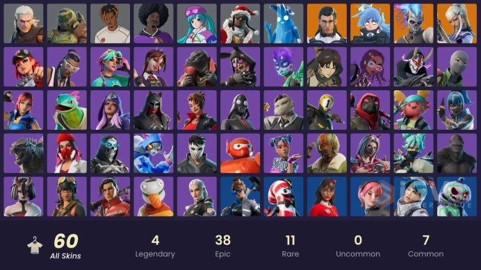 spent 125$ [PC/XBOX/NINTENDO] 60 skins | | Subzero Cryptic | Mizuki | Renzo the Destroyer | Nezumi | The Ageless | Polar Peely G54