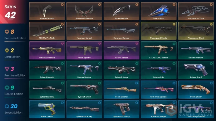EU 42 skins / Kuronami no Yaiba / Kuronami Vandal / RGX 11z Pro Firefly / Minima Karambit / Phaseguard VandalMxa231
