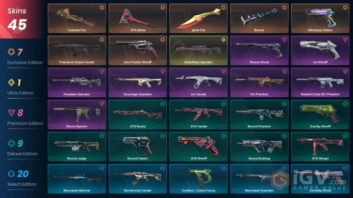 EU / 45 skins .5 KNIVES Prelude to Chaos Vandal / Elderflame Operator / Oni Phantommssh1583