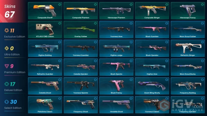 EU | 174 LVL | 23 Ag | 100 VP | 67 skins | Vandal "EX.O" | VCT x FUT Classic | Kuronami Vandal | Champions 2023 Vandal |	V0052