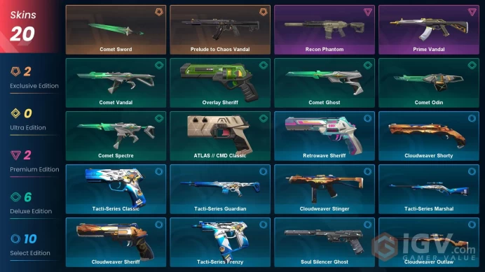 AP | 115 LVL | 23 Ag | 35 VP | 20 skins | Prelude to Chaos Vandal | Comet Sword | Recon Phantom | Prime Vandal | Comet, Tacti-Series kid | V0061