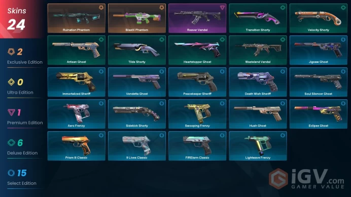 24 Skin // EU-TR // Reaver Vandal + BlastX Phantom + Ruination Phantom // FULL Access // Valorant Best Skins