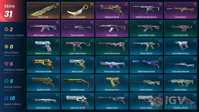 EU [ 31 TOP SKINS + 2 KNIFE ] Prime//2.0 Karambit + Gaia's Vengeance Vandal + Oni Phantom + Prime Vandal / full acces
