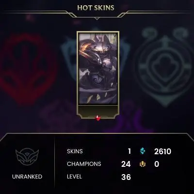 #2002 [EMAIL CHANGEABLE FULL ACCESS] - RU - 24 CHAMPIONS - 1 SKINS - 2610 BLUE ESSENCE - 10 NORMAL GAMES NOT PLAYED - SAFE 100%