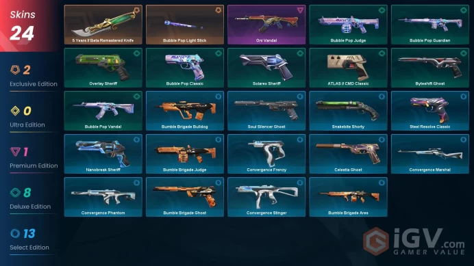 EU Full Access | 24 Skins 5 Years // Beta Remastered Knife + Oni Vandal + Bubble Pop Light Stick + Convergence Phantom + more