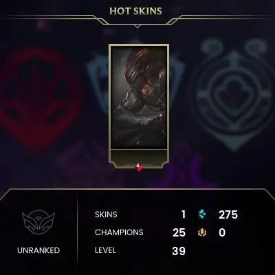 #2073 [EMAIL CHANGEABLE FULL ACCESS] - EUW - 25 CHAMPIONS - 1 SKINS - 275 BLUE ESSENCE - 10 NORMAL GAMES NOT PLAYED - SAFE 100%