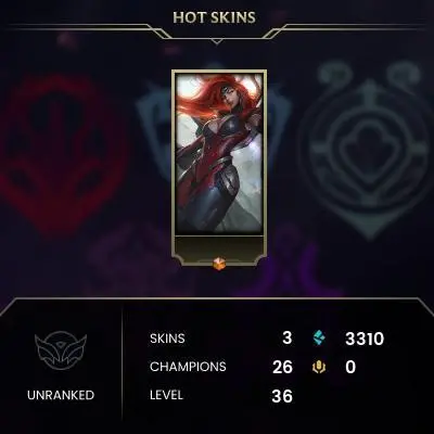 #2117 [EMAIL CHANGEABLE FULL ACCESS] - EUW - 26 CHAMPIONS - 3 SKINS - 3310 BLUE ESSENCE - 10 NORMAL GAMES NOT PLAYED - SAFE 100%
