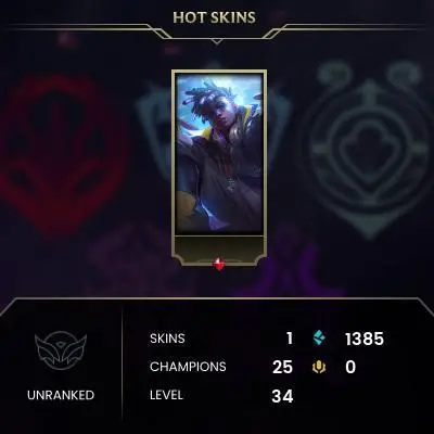 #2172 [EMAIL CHANGEABLE FULL ACCESS] - EUW - 25 CHAMPIONS - 1 SKINS - 1385 BLUE ESSENCE - 10 NORMAL GAMES NOT PLAYED - SAFE 100%
