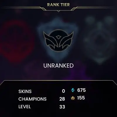 #2185 [EMAIL CHANGEABLE FULL ACCESS] - EUW - 28 CHAMPIONS - 0 SKINS - 675 BLUE ESSENCE - 10 NORMAL GAMES NOT PLAYED - SAFE 100%