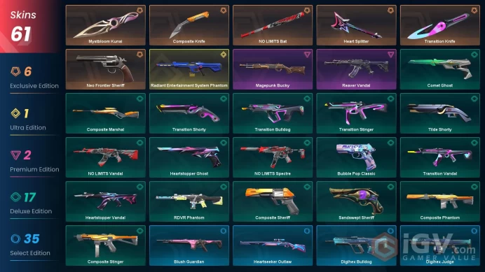 [EU] - SKINS 61 - KNIFE 5 - Radiant Entertainment System Phantom - NO LIMITS Bat - Heart Splitter - FULL ACCESS - INSTANT DELIVERY