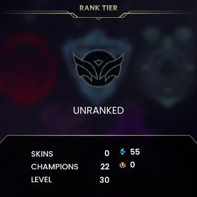 #2563 [EMAIL CHANGEABLE FULL ACCESS] - EUW - 22 CHAMPIONS - 0 SKINS - 55 BLUE ESSENCE - 10 NORMAL GAMES NOT PLAYED - SAFE 100%