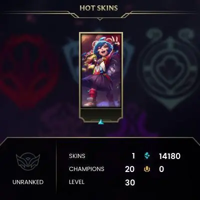#2573 [EMAIL CHANGEABLE FULL ACCESS] - EUW - 20 CHAMPIONS - 1 SKINS - 14180 BLUE ESSENCE - 10 NORMAL GAMES NOT PLAYED - SAFE 100%
