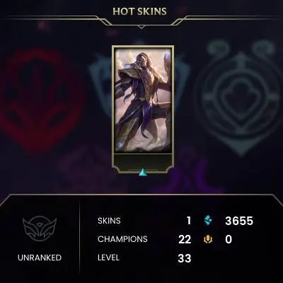 #2620 [EMAIL CHANGEABLE FULL ACCESS] - EUNE - 22 CHAMPIONS - 1 SKINS - 3655 BLUE ESSENCE - 10 NORMAL GAMES NOT PLAYED - SAFE 100%