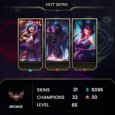 EUW -(S16) BRONZE 3 %100WR - 32 Champ - 21 Good Skins(1 Mythic, 3 Legendary, 9 Epic) - 9.3K BE - S8 ACC - FULL ACCES - CHEAP