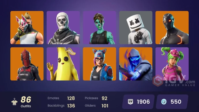 [PC/PSN/XBOX] 86 skins |Verve| Point it out | It's a vibe | Orange Justice |Laugh it up | Hot Marat | Take The Elf | 550 VB