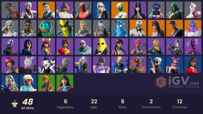 [PC/PSN/XBOX] 48 skins | Travis Scott | Astro Jack | Rogue Spider Knight | Gold Midas | Verve| Sing Along | Gwenpool | Emma Frost | 0 VB