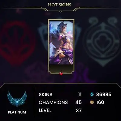 EUW -(S16) PLATIN 4 (68LP) - 45 Champ - 11 Good Skins(1 Legendary, 9 Epic) - 36.9K BE - S12 ACC - FULL ACCES - CHEAP