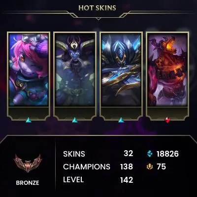 EUW -(S16) BRONZE 3(60LP) %100WR - 138 Champ - 32 Good Skins(1 Legendary, 7 Epic) - 18.8K BE -HONOR 3- S2 ACC - FULL ACCES