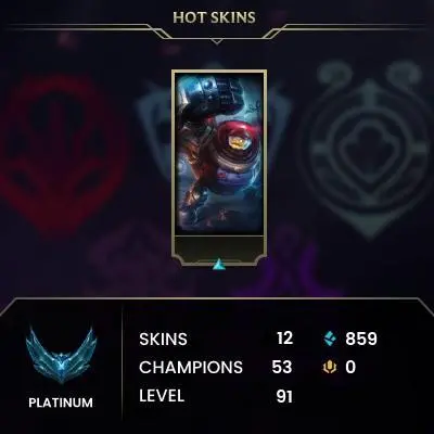EUW -(S16) PLATIN 4 START %70WR -  53 Champ - 12 Good Skins(4 Epic) -GOOD LOOT - HANDMADE - 91 LVL- - FULL ACCES - LIFETIME WARRANTY - CHEAP