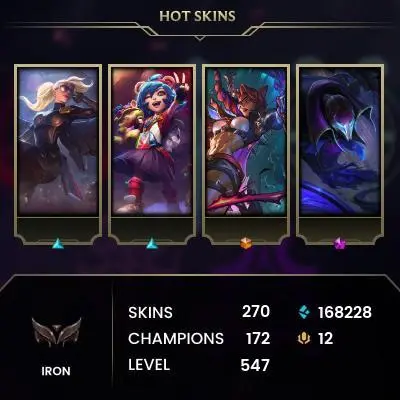 EUW -(S16) IRON 1(60LP) - 172 Champ - 270 Good Skins(1 Ultimate, 8 Mythic, 20 Legendary, 100 Epic) - 168K BE - S4 ACC - FULL ACCES - CHEAP