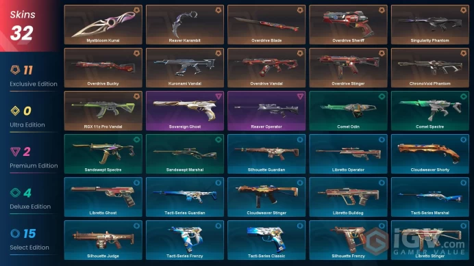 EU [ 32 TOP SKINS + 3 KNIFE ] Reaver Karambit + Mystbloom Kunai + ChronoVoid Phantom + Kuronami Vandal / FULL ACCES