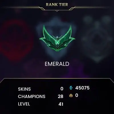 [EUW] Season 2026 - Emerald 2 -68LP- 45K Be - 50 Winrate - Honor 4 - Safe - Instant Delivery