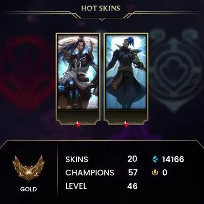 EUW -(S16) GOLD 3(51LP) - HIGH LP GAIN - 57 Champ - 20 Good Skins(2 Legendary, 8 Epic) - 14.1K BE - HONOR 5 - S14 ACC - FULL ACCES - CHEAP