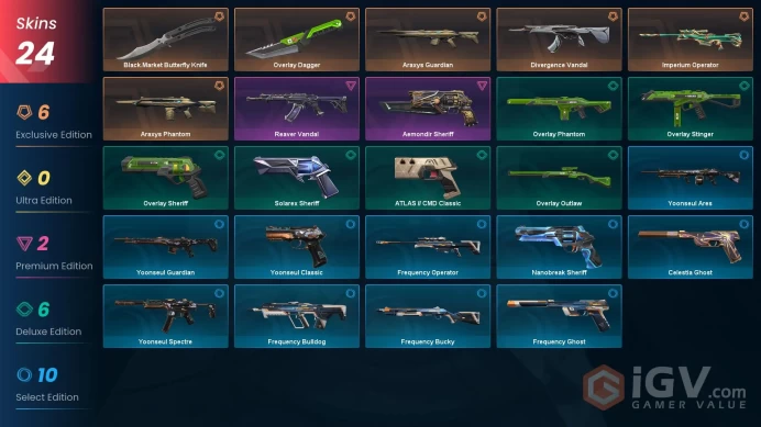 EU 24 skins 2 knifes | Divergence Vandal | Araxys Guardian | Araxys Phantom | Black.Market Butterfly Knife | Imperium Operator | V0075