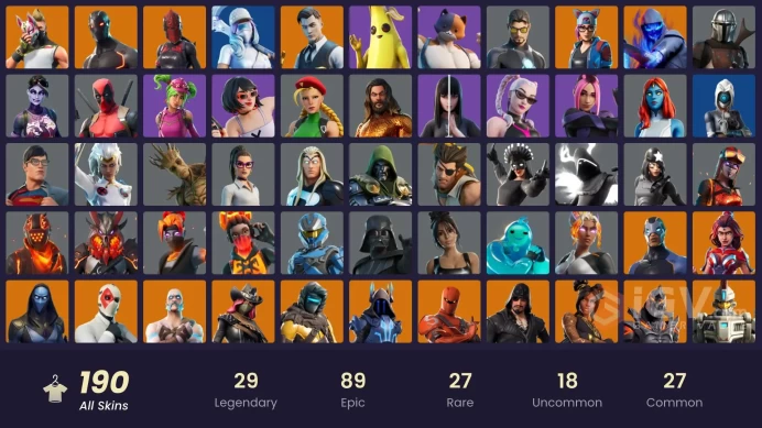 [PC] 190 skins | Shady Doggo | Laugh It Up | Gold Midas | Gold Meowscles | Point Patroller | Trilogy | Candy Axe | Orange Justice | 0 VB