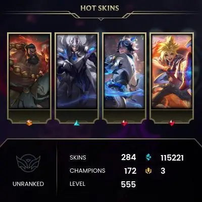 EUW | 284 SKIN | 115K+ BE | 555 LVL | UNRANKED | MAIL CHANGEABLE LEAGUE OF LEGENDS ACCOUNTS