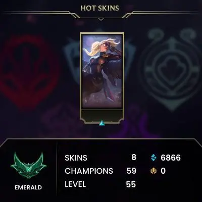EUW -(S16) EMERALD 3(69LP) - 59 Champ - 8 Good Skins(4 Epic) - 6.6K BE - S11 ACC - FULL ACCES - CHEAP