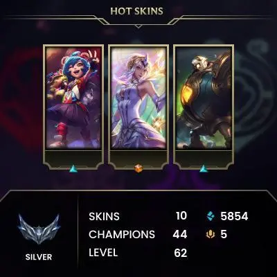 EUW / SILVER 4(60LP) %100WR/ 44 Champ / 10 Good Skins(1 Ultimate, 1Legendary, 4 Epic) / 5.8K BE / S7 ACC / FULL ACCES / HANDMADE / CHEAP