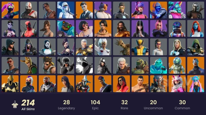 [PC/PSN/XBOX] 214 Skins | IKONIK | Travis Scott | Take The L | Leviathan Axe | Galaxia | Astro Jack | Kratos | Midas | Blue Striker | 250 VB