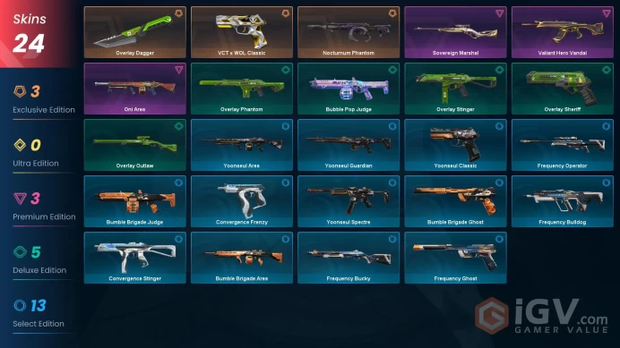 EU 24 skins / Overlay Dagger / Nocturnum Phantom / Valiant Hero Vandal / VCT x WOL ClassicMxa233