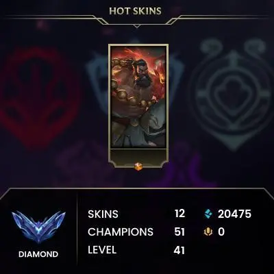 EUW -(S16) DIAMOND 4 %56 - 51 Champ - 12 Good Skins(1 Ultimate, 2 Epic) - 20.4K BE - HONOR 5 -FULL ACCES - LIFETIME WARRANTY - CHEAP